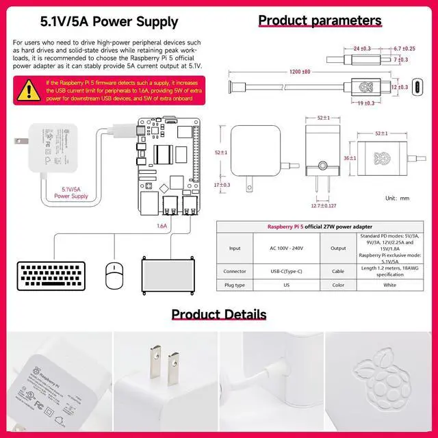 Alt view image 4 of 5 - Yahboom Raspberry Pi 5 8GB RAM, 2.4GHz 64-bit Quad-core Arm Cortex-A76 Processor, Bluetooth 5.0, BLE Wireless with 27W Power Supply 5V5A 64GB TF Card