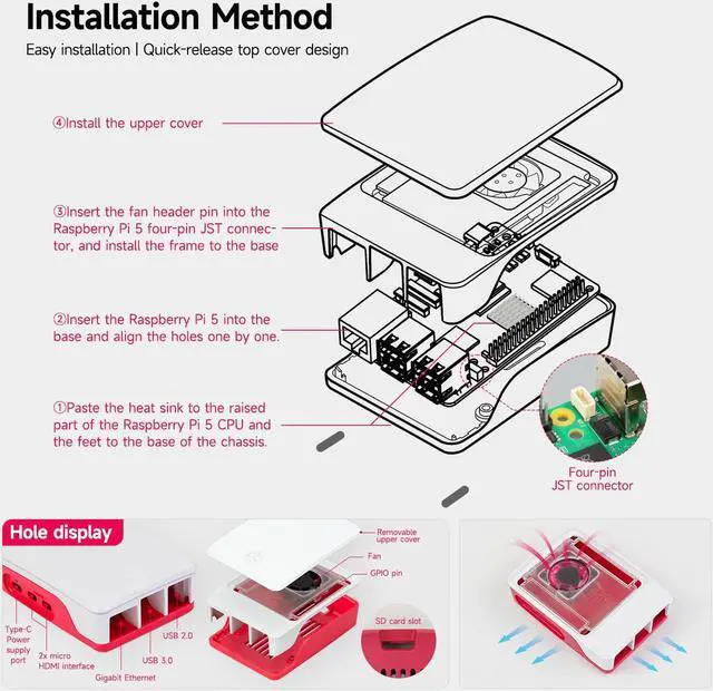 Alt view image 5 of 5 - Yahboom Raspberry Pi 5 8GB RAM, 2.4GHz 64-bit Quad-core Arm Cortex-A76 Processor, Bluetooth 5.0, BLE Wireless with 27W Power Supply 5V5A 64GB TF Card