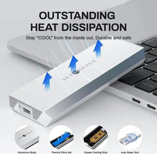 Alt view image 3 of 5 - NVME Enclosure ['Tough Guy' Quality], 20 Gbps M.2 Enclosure for M-Key PCIe NVME, Solid Aluminium Alloy SETMSPACE M.2 Enclosure with USBC/A Cable, Screw Fixed SSD Enclosure for 2230/2242/2260/2280