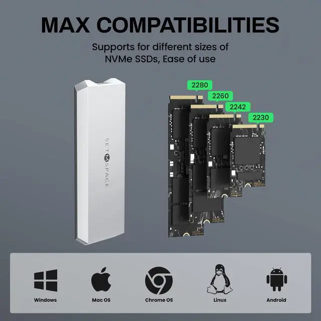 Alt view image 4 of 5 - NVME Enclosure ['Tough Guy' Quality], 20 Gbps M.2 Enclosure for M-Key PCIe NVME, Solid Aluminium Alloy SETMSPACE M.2 Enclosure with USBC/A Cable, Screw Fixed SSD Enclosure for 2230/2242/2260/2280