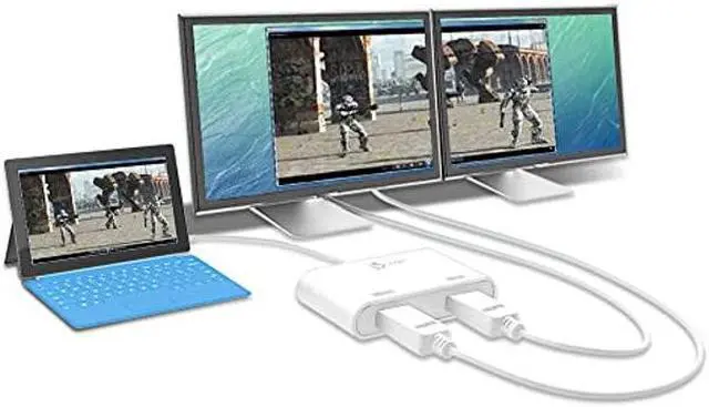 Alt view image 3 of 5 - j5create Mini DisplayPort to Dual 4K HDMI MST Adapter, Compatible with Microsoft Surface Pro 2, Surface Book, HP OMEN 15-CE051NR and More (JDA156)