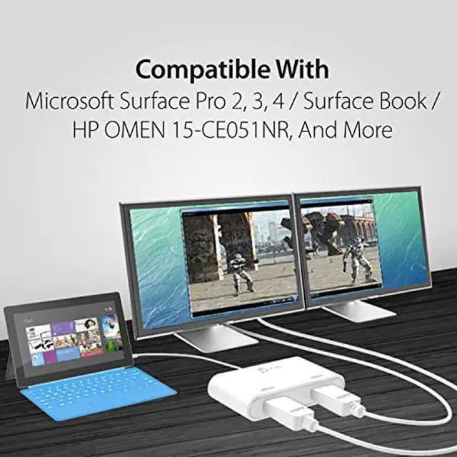 Alt view image 5 of 5 - j5create Mini DisplayPort to Dual 4K HDMI MST Adapter, Compatible with Microsoft Surface Pro 2, Surface Book, HP OMEN 15-CE051NR and More (JDA156)