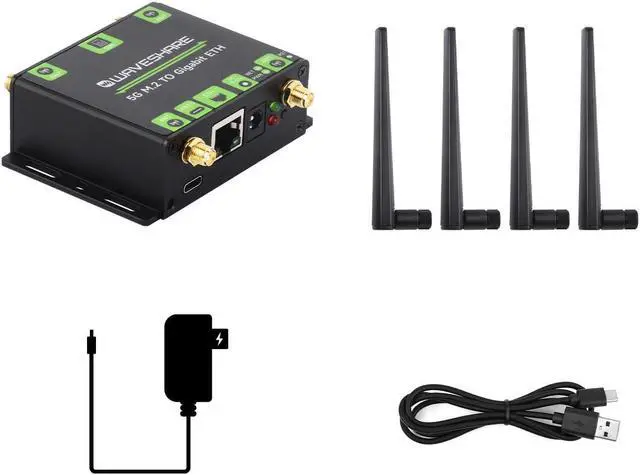 Main image of Waveshare 5G M.2 to Gigabit Ethernet Converter, 5G M.2 to USB3.1, Aluminum Alloy Case, Wall-Mount Support, Quad Antennas, Onboard M.2 Key B Interface, USB3.1 Port