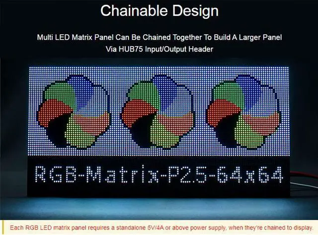 Alt view image 4 of 5 - 64x64 4096 Pixels RGB Full-Color LED Matrix Panel 2.5mm Pitch, Adjustable Brightness Chainable Design,Display Text/Colorful Image/Animation, Compatible with Raspberry Pi / Raspberry Pi Pico / ESP32