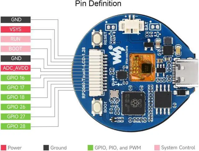 Alt view image 5 of 5 - waveshare RP2040 MCU Board with 1.28inch Touch Round LCD 240x240 Pixels 65K Colorful IPS LCD Display for Clear Color Pictures,Based on Raspberry Pi RP2040 Dual-Core Arm Cortex M0+ Processor