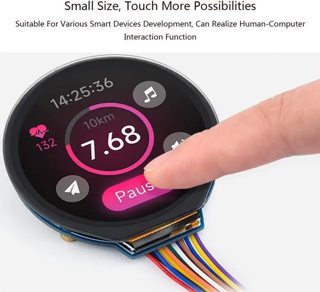 Alt view image 2 of 5 - 1.28inch Touch Round LCD Module with Touch Panel, 240x240 IPS Capacitive Display Screen, 65K RGB Color, SPI & I2C Port, GC9A01 & CST816S Chip, for Raspberry Pi/Raspberry Pi Pico/Ardu/STM32, etc