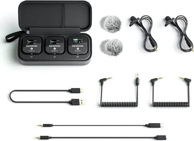 Main image of Saramonic 2-Person Wireless Mic System with Premium Lavaliers for Cameras, Mobile Devices & More with Charging Case and TRS, TRRS, Lightning, USB-C Output Cables (Blink 900 B2) (Blink900 B2)