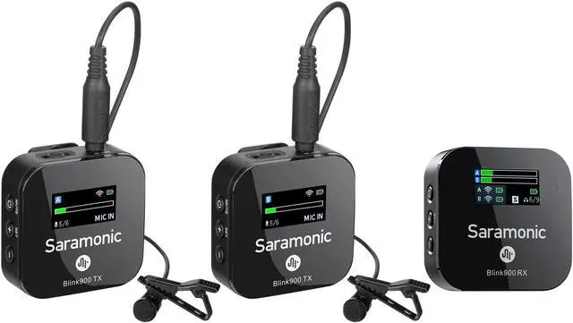 Alt view image 3 of 5 - Saramonic 2-Person Wireless Mic System with Premium Lavaliers for Cameras, Mobile Devices & More with Charging Case and TRS, TRRS, Lightning, USB-C Output Cables (Blink 900 B2) (Blink900 B2)