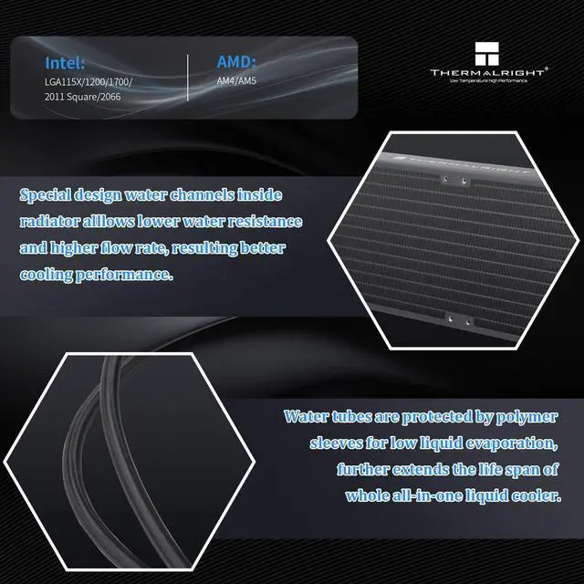 Alt view image 4 of 5 - Thermalright Aqua Elite 240 V3 Water Cooling CPU Cooler, Double PWM ARGB Fans with S-FDB Bearings,Efficient PWM Controlled Pump,for AMD/AM4/AM5, Intel LGA1150/1151/1200/2011/1700, (AE240 V3)
