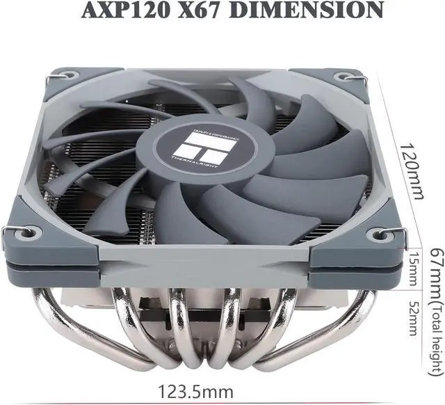 Alt view image 3 of 5 - Thermalright AXP120-X67 Low Profile CPU Air Cooler with Quite 120mm TL-C12015 PWM Fan, 6 Heat Pipes, 67mm Height Cooling, for AM4/ AM5,Intel LGA 1700/1851/1150/1151/1200/2011