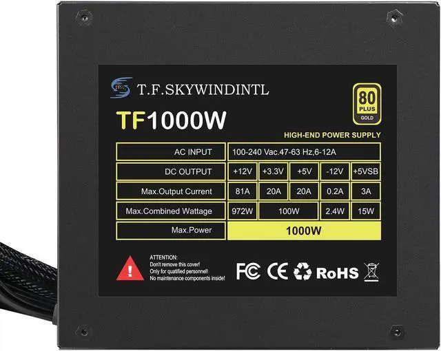 Alt view image 5 of 5 - 1000W Power Supply Full Voltage 100-240V Active PFC Gaming PSU Computer Power Supplies Non-Modular 80 Plus Gold for Desktop PC Server