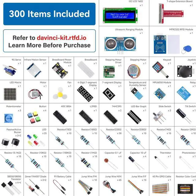 Alt view image 2 of 5 - SunFounder Starter Kit for Raspberry Pi 5 4 B 3 B+ 400, 800+ Page Online Tutorials, Python C Java Scratch Node.js, 120+ Projects, 300 Items for Raspberry Pi Beginners