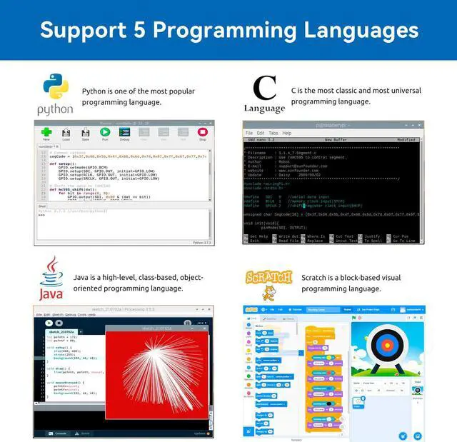 Alt view image 3 of 5 - SunFounder Starter Kit for Raspberry Pi 5 4 B 3 B+ 400, 800+ Page Online Tutorials, Python C Java Scratch Node.js, 120+ Projects, 300 Items for Raspberry Pi Beginners