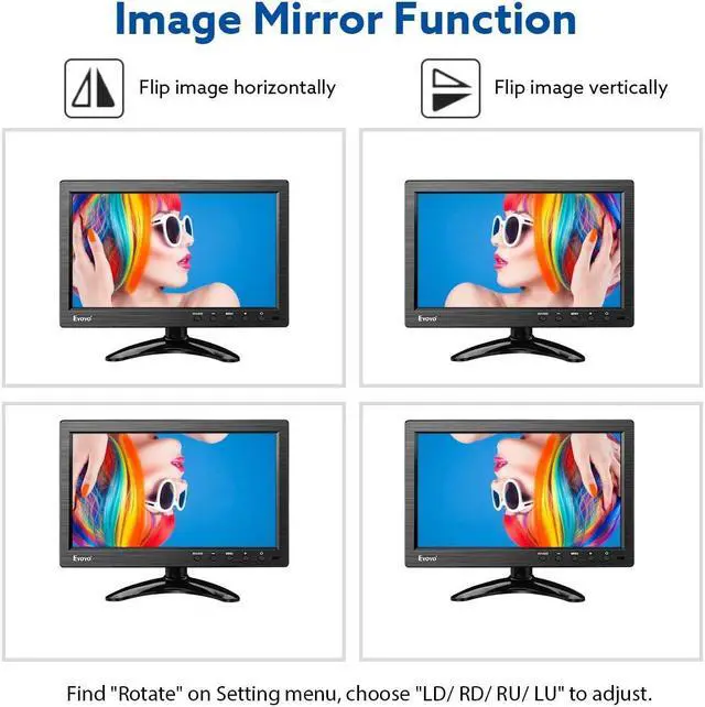 Alt view image 3 of 5 - Eyoyo 10 Inch Monitor 1024x600 Small Display HD TFT LCD Display Screen Support AV VGA BNC HDMI Video Input for CCTV DVD PC DVR with Speakers and Remote Control