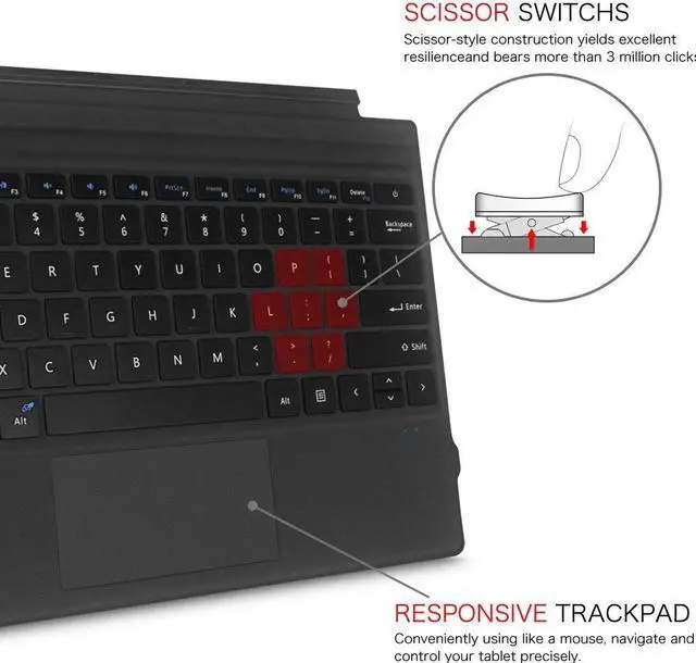 Alt view image 4 of 5 - Fintie Type Cover for Microsoft Surface Pro 7 Plus, Surface Pro 7/6/5/4/3, Ultrathin Portable Wireless Bluetooth Keyboard with Built-in Rechargeable Battery (Black)