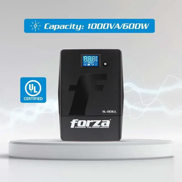 Alt view image 3 of 5 - Forza Smart UPS Battery Backup & Surge Protector with 8 Outlets 1000VA (600W) Interactive Surge Protector with Emergency Battery Backup Power Supply and AVR (1011UL)