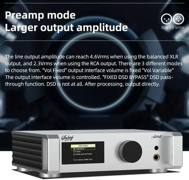 Alt view image 3 of 5 - SABAJ A20d 2023 Version Decoding and Ear Amplifier all-in-one Machine,AK4499X+AK4191EQ Chip,3*OPA1612,Supporting MQA and MQA-CD Full Decoding,Bluetooth 5.0,LDAC,Apt-X HD,Native DSD512 and 32bit/768kHz