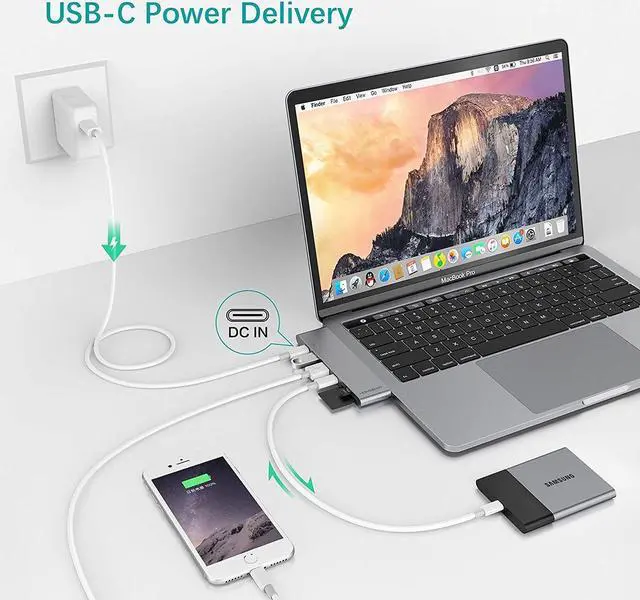 Alt view image 5 of 5 - USB C Hub MacBook Pro HDMI, HomeSpot Aluminum USB Hub for 2018/2019 MacBook Air 2016/2017/2018/2019 MacBook Pro 13" & 15" 4K HDMI, USB 3.1, USB-C Data 50Gbs, SD Micro Card Readers