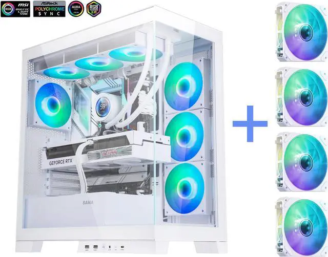 Alt view image 2 of 5 - SAMA NEVIEW 4503 White Airflow Full Tower Case ATX PC Gaming Case Dual Tempered Glass 4X12CM ARGB Fan Pre-Install USB3.0X2 Type C Included 360mm AIO Support at Top
