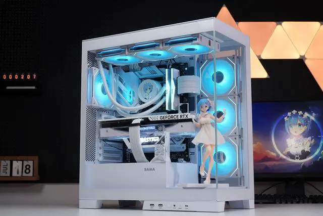 Alt view image 3 of 5 - SAMA NEVIEW 4503 White Airflow Full Tower Case ATX PC Gaming Case Dual Tempered Glass 4X12CM ARGB Fan Pre-Install USB3.0X2 Type C Included 360mm AIO Support at Top