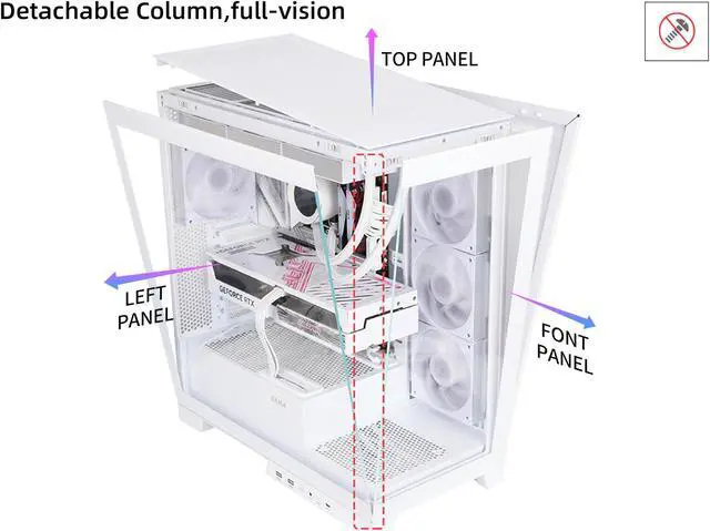 Alt view image 5 of 5 - SAMA NEVIEW 4503 White Airflow Full Tower Case ATX PC Gaming Case Dual Tempered Glass 4X12CM ARGB Fan Pre-Install USB3.0X2 Type C Included 360mm AIO Support at Top