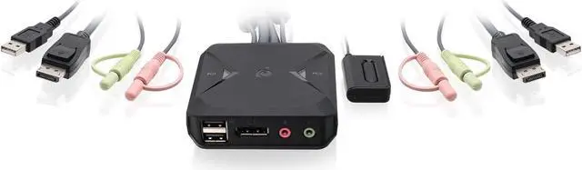 Main image of IOGEAR 2-Port USB DisplayPort Cable KVM Switch - 4K 30Hz - Remote Switch Button - Plug n Play - USB Expandable With USB Hub - 7.1 HD Audio - Mac Win - GCS52DP
