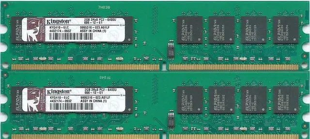 Main image of Kingston ValueRAM 4GB Kit (2x2GB Modules) 800MHz PC2-6400 DDR2 CL6 DIMM Desktop Memory (KVR800D2N6K2/4G)