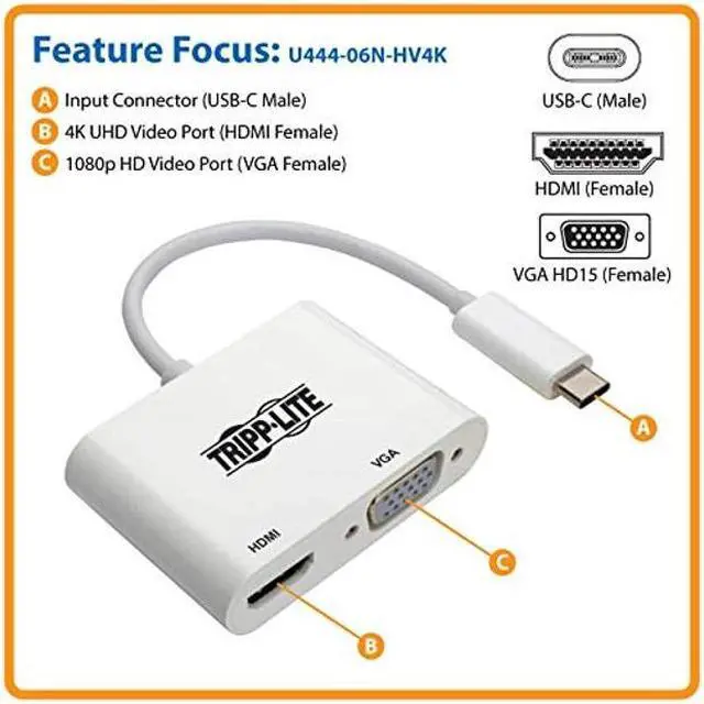 Alt view image 5 of 5 - Tripp Lite USB C to HDMI/VGA Multiport Adapter Converter 4K, USB 3.1 Gen 1 USB Type C, USB-C, USB Type-C (U444-06N-HV4K)