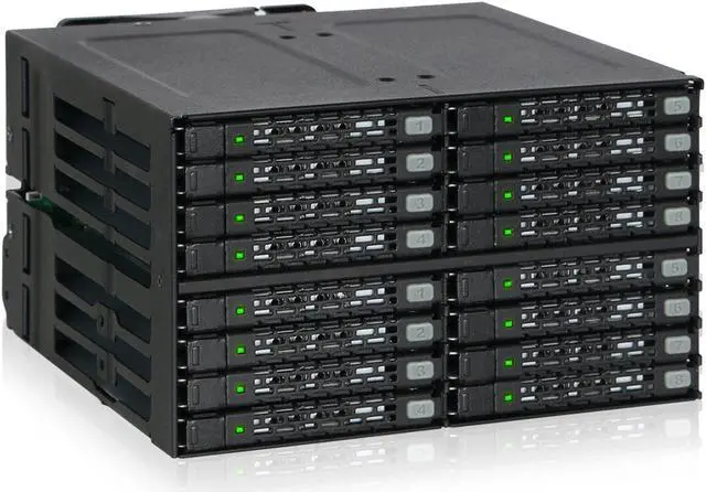 Main image of ICY DOCK Full Metal 16 x 2.5 SAS/SATA HDD/SSD Mobile Rack Enclosure for 2 x 5.25 Bay (4 x MiniSAS HD) | ToughArmor MB516SP-B