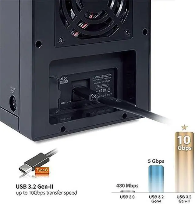 Alt view image 3 of 5 - Mediasonic USB 3.2 4 Bay 3.5" SATA Hard Drive Enclosure DAS - USB 3.2 Gen 2 10Gbps Type C | USB-C (HF7-SU31C) Support 24TB HDD