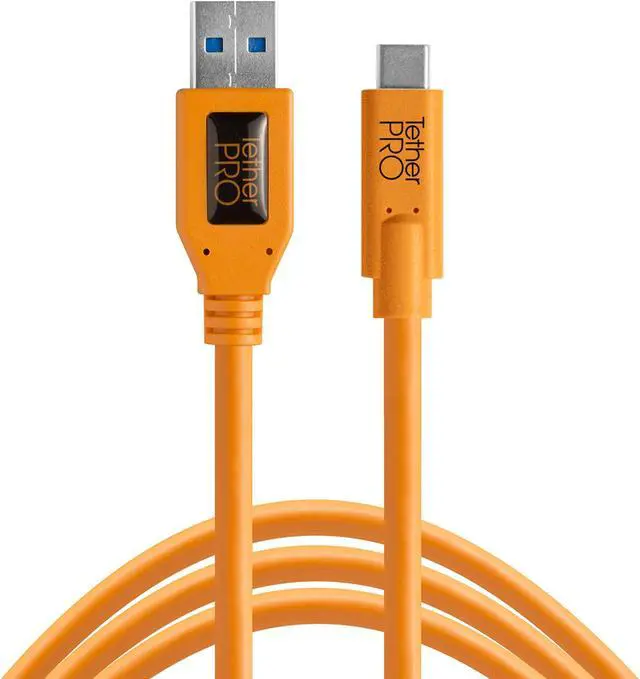 Main image of Tether Tools TetherPro USB 3.0 to USB-C Cable | for Fast Transfer and Connection Between Camera and Computer | High Visibility Orange | 15 Feet (4.6 m)