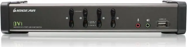 Alt view image 2 of 4 - IOGEAR 4-Port DVI KVMP Switch - 1920 x 1200 60Hz - LED Display - Auto Scan Mode - 2.1 Audio w/Mic - 2 USB 2.0 Hub For Peripherals Sharing - Plug n Play - Win Linux Mac Sun - TAA Compliance - GCS1104