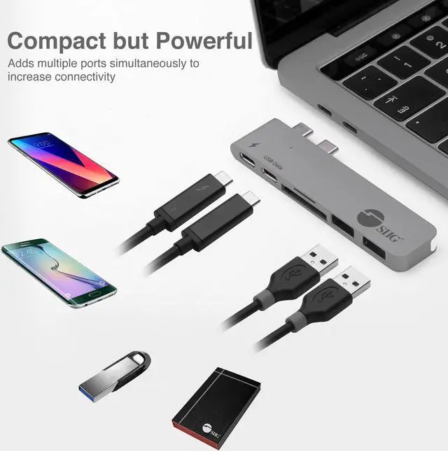 Alt view image 4 of 5 - SIIG Thunderbolt 3 USB Type C Hub Adapter for 13" or 15" MacBook Pro - 5k Video Resolution, 40Gbps Data Speed - USB C Data Port, 2 USB 3.1, SD/Micro SD Card Reader Slot - Space Gray