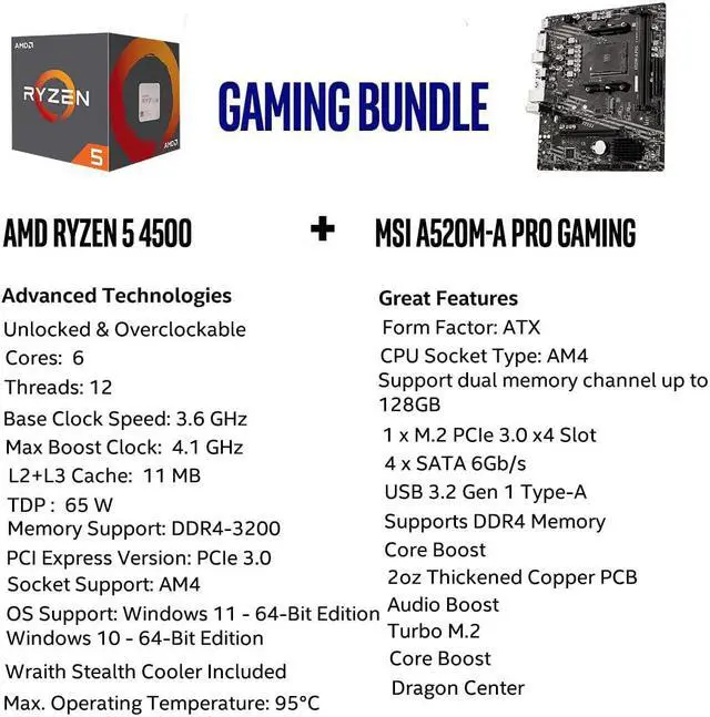 Alt view image 3 of 5 - INLAND Micro Center AMD Ryzen 5 5500 Unlocked Desktop Processor Bundle with MSI A520M-A PRO Gaming Motherboard and 2TB Performance Plus 2280 NVMe Internal SSD up to 7000MB/s