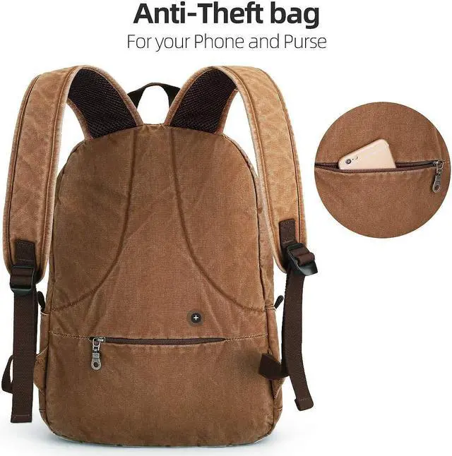 Alt view image 4 of 5 - Muzee Canvas Backpack Lightweight Travel Daypack Student Rucksack Laptop Backpack