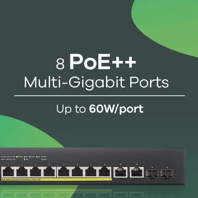 Alt view image 4 of 5 - ZYXEL 12-Port PoE Switch Multi-Gigabit Ethernet Smart (XS1930-12HP) - Managed, with 8X 10G PoE++ @ 375W, 2X 10G Ethernet, 2X 10G SFP+, Optional Nebula Cloud, Rackmount, Limited Lifetime Protection
