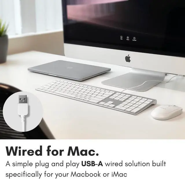 Alt view image 2 of 5 - Macally Ultra Slim USB Wired Computer Keyboard - Compatible Apple Keyboard or Windows - Full Size with 20 Mac Keyboard Keys -with Numeric Keypad - Silver Aluminum Finish