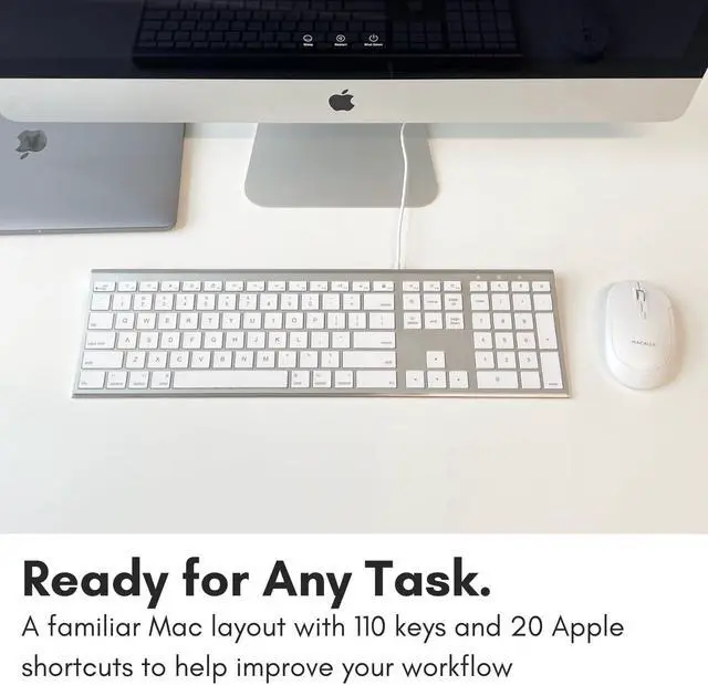 Alt view image 4 of 5 - Macally Ultra Slim USB Wired Computer Keyboard - Compatible Apple Keyboard or Windows - Full Size with 20 Mac Keyboard Keys -with Numeric Keypad - Silver Aluminum Finish