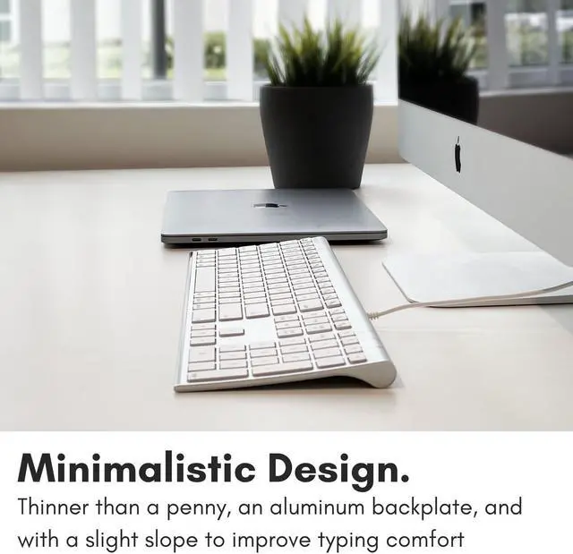 Alt view image 5 of 5 - Macally Ultra Slim USB Wired Computer Keyboard - Compatible Apple Keyboard or Windows - Full Size with 20 Mac Keyboard Keys -with Numeric Keypad - Silver Aluminum Finish