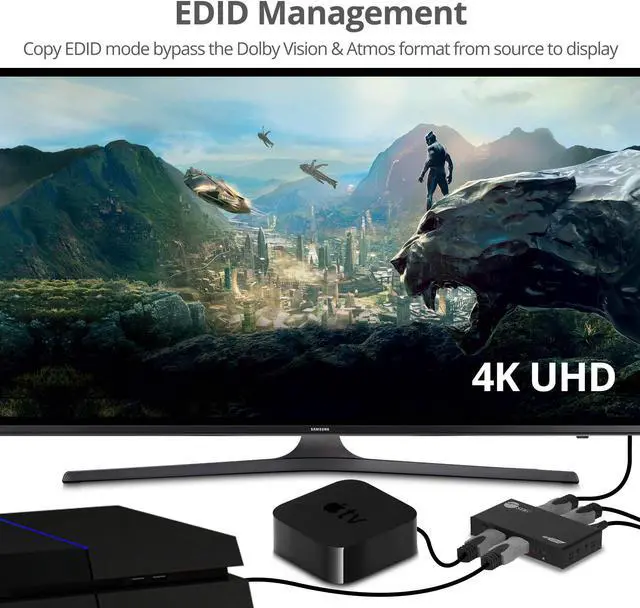 Alt view image 4 of 5 - SIIG 2x2 HDMI Splitter and Switch 4K 60Hz HDR, HDCP Bypass 2.2, EDID - Digital and PCM 7.1 Audio - IR Remote Control, 2 in 2 Out (CE-H26D11-S1)