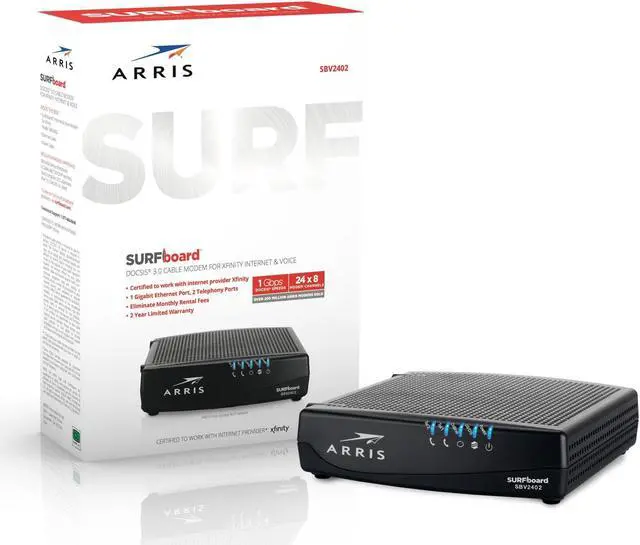 Alt view image 3 of 5 - ARRIS SURFboard SBV3202 DOCSIS 3.0 Cable Modem | Comcast Xfinity Internet & Voice | 1 Gbps Port | 2 Telephony Ports | 800 Mbps Max with Xfinity Internet Plans | 2 Year Warranty