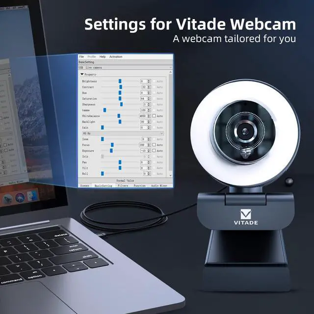 Alt view image 3 of 5 - VITADE Streaming Webcam with Adjustable Ring Light, Full HD 1080P Webcam with Dual Microphones and Advanced Auto-Focus,Pro Web Camera for Online Learning, Zoom Meeting Skype Teams, Gaming Laptop