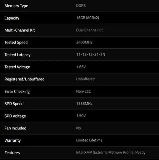 Alt view image 4 of 4 - G.SKILL Ripjaws X Series 16GB (2 x 8GB) 240-Pin DDR3 SDRAM DDR3 2400 (PC3 19200) Desktop Memory Model F3-2400C11D-16GXM