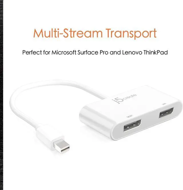 Alt view image 3 of 5 - j5create Mini DisplayPort to Dual DisplayPort Adapter Mini-DisplayPort (20 Pin) Male | Dual Female DisplayPort (20 Pin) | Compatible with Windows Devices