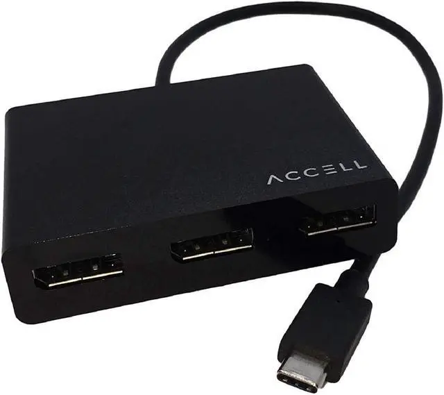 Main image of Accell USB-C DisplayPort Multi-Monitor Splitter - DisplayPort 1.2 Multi-Stream Transport (MST) Hub - 1x USB-C Connector (Thunderbolt 3 Compatible), 3X DP 1.2 outputs, 4K UHD @60Hz, Black (U226B-001B)