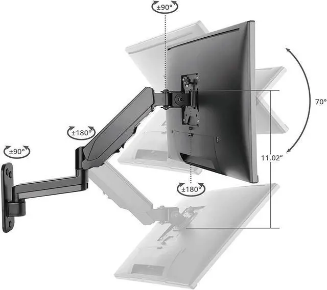 Alt view image 4 of 5 - SIIG Aluminum Single Arm Gas Spring Monitor Wall Mount - Heavy Duty Hold 17" to 32" Screens, Up to 19.8 lbs, VESA 75x75 or 100x100 (CE-MT2L12-S1)