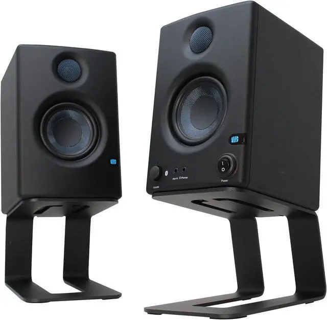 Main image of HumanCentric Desktop Speaker Stands Pair for Desk Speakers, Medium and Small Bookshelf Riser, Use in Studio, Home Office or Gaming Setup, 5 Degrees Tilt, Aluminum, Rubber Feet, Black