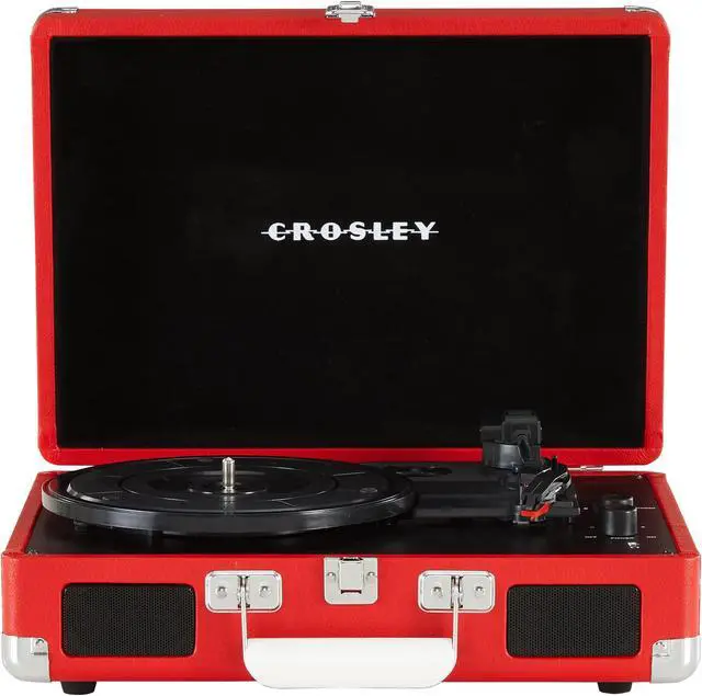 Main image of Crosley CR8005DP-RE1 Cruiser Plus Vintage 3-Speed Bluetooth in/Out Suitcase Vinyl Record Player Turntable, Red
