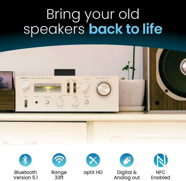 Alt view image 2 of 5 - BluDento B1 Bluetooth Stereo Receiver,aptx LL, Hi-Fi V5.1 Audio Receiver, TI DAC for Analog Stereo RCA Output with Long Range, Digital Coaxial and Optical Output with NFC