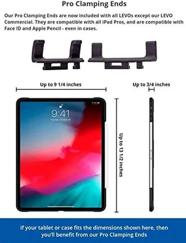 Alt view image 2 of 5 - LEVO Dual Clamp Tablet Holder Cradle Mount G2 - Compatible With All Best Tablet & Smart Phone Sizes up to 12.9" iPad Pro & Surface Pro - Stands, Book Stands and Table Clamps